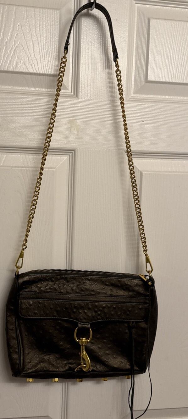 REBECCA MINKOFF MAC CHAIN OSTRICH GREEN LEATHER CROSSBODY BAG